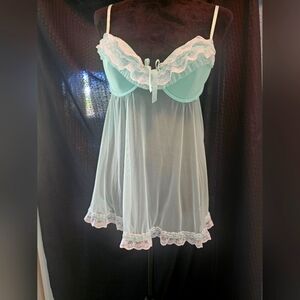 Beautiful nightie ruffles lace bows Tiffany blue